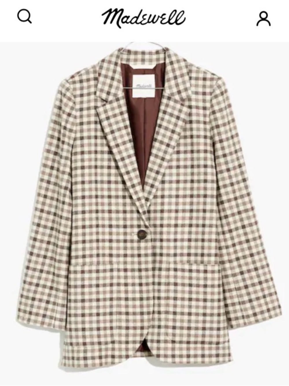 Madewell Larsen Blazer Undyed Wool Check Brown & Cream Plaid Single-Button $175 - Picture 13 of 13